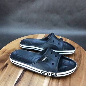 Crocs Bayaband Slides Womens Size 11 Black White Rubber Slip On Sandals